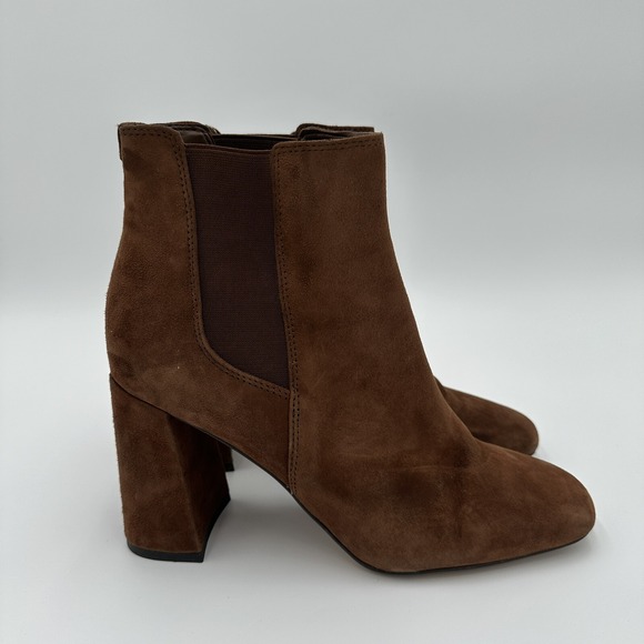 Sam Edelman Chara Brown Suede Ankle Boots Womens Size 10 Square Toe Pull On - Picture 2 of 10